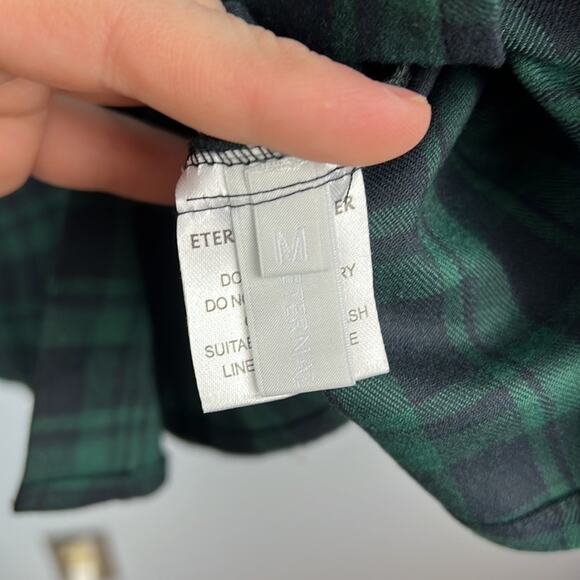 Eternal Summer blue & green plaid long sleeve button down tie neck top medium - Picture 3 of 7